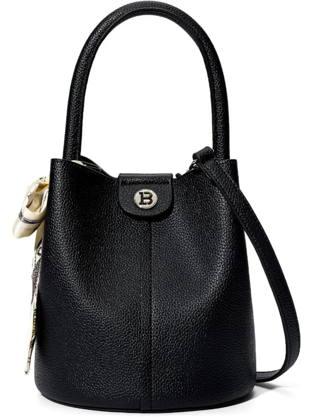 Vegan Leather Mini Bucket Crossbody Bag for Women with Removable Strap